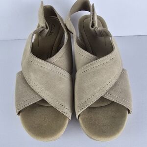 Clarks Women's Giselle Cove Wedge Platform Cork Heel Sandal Slingback Size 9